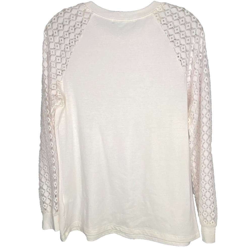 Women's Cream Crochet pleated neck Women's Blouse Size Small cottagecore‎ boho - Picture 4 of 6